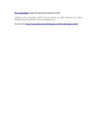 hire a developer coder programmers online at 12 hr