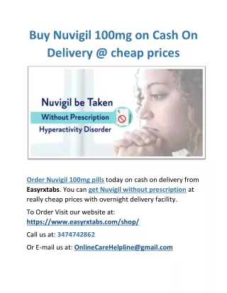 Buy Nuvigil 100mg on Cash On Delivery @ cheap prices