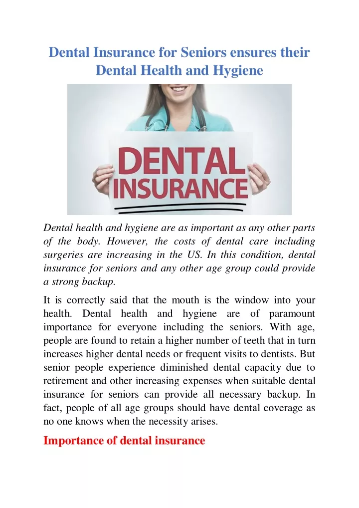 dental insurance for seniors ensures their dental