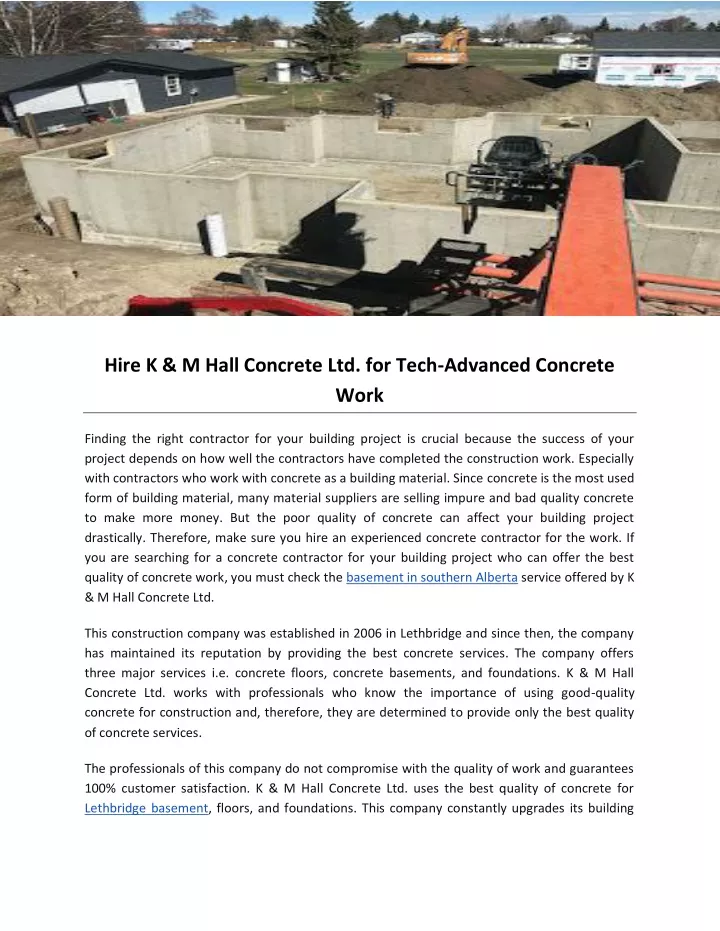 hire k m hall concrete ltd for tech advanced