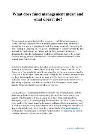 what does fund management mean and what does it do