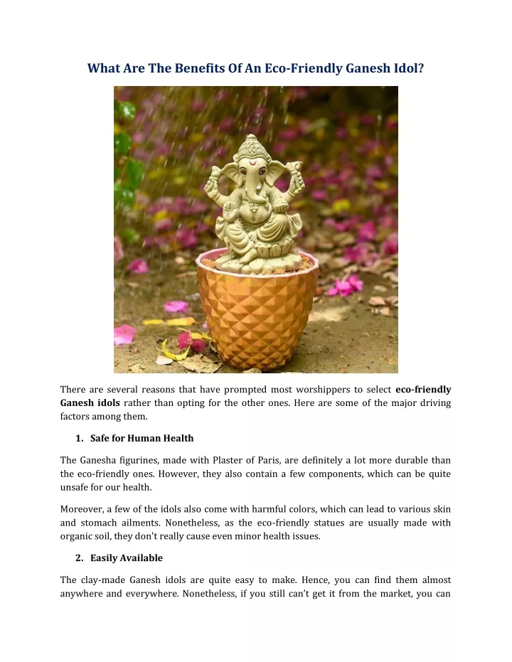 what are the benefits of an eco friendly ganesh