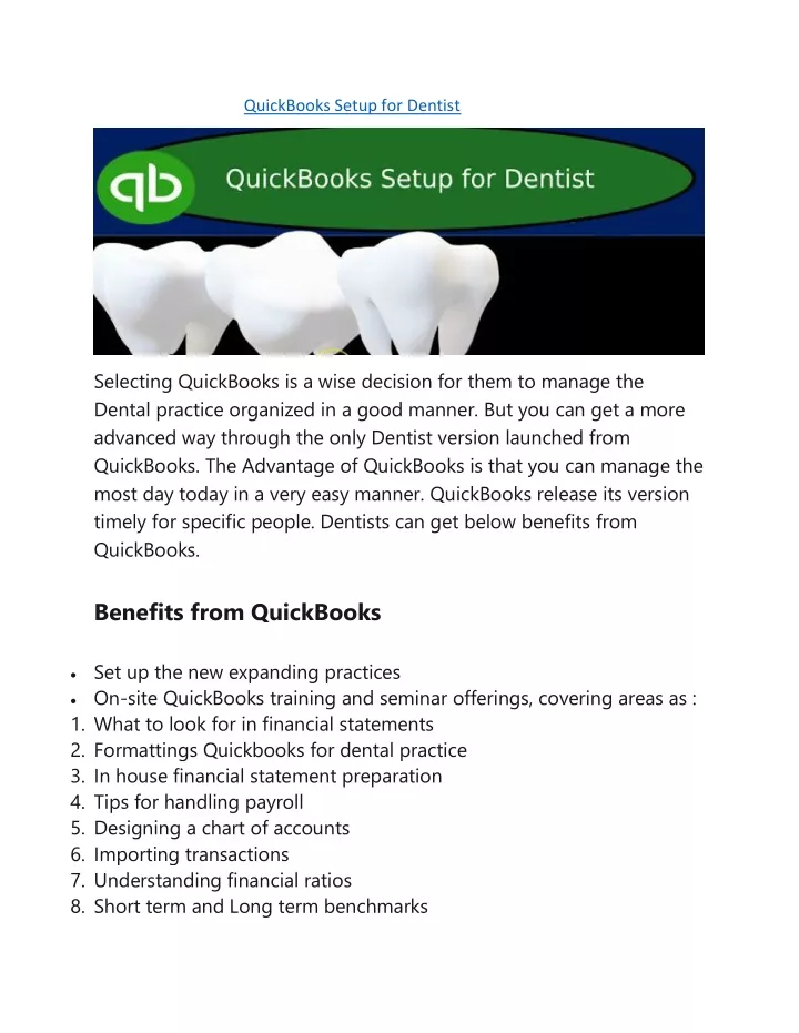 quickbooks setup for dentist