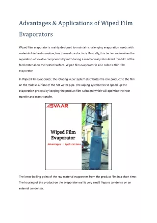 advantages applications of wiped film