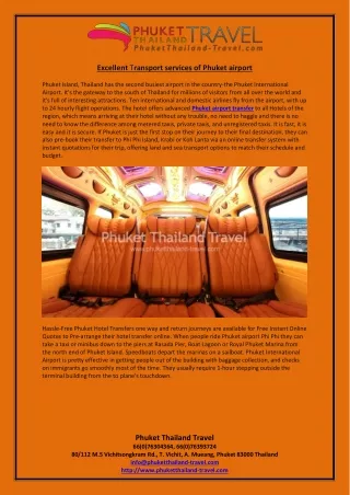 Excellent Transport services of Phuket airport