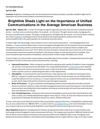 Brightlink Sheds Light on the Importance of Unified Communications in the Average American Business