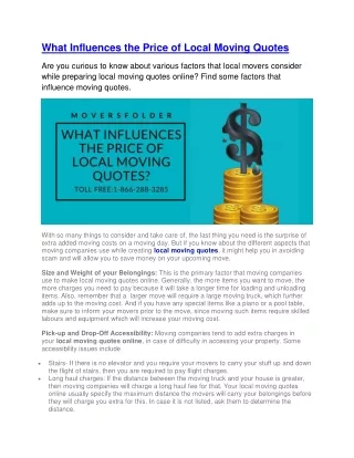 what influences the price of local moving quotes