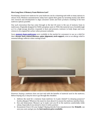 how long does a memory foam mattress last