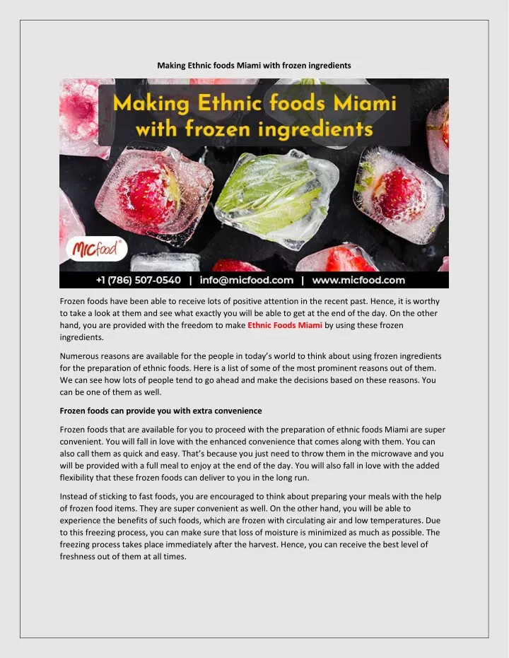 making ethnic foods miami with frozen ingredients