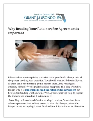 It is Important to Read a Retainer/Fee Agreement