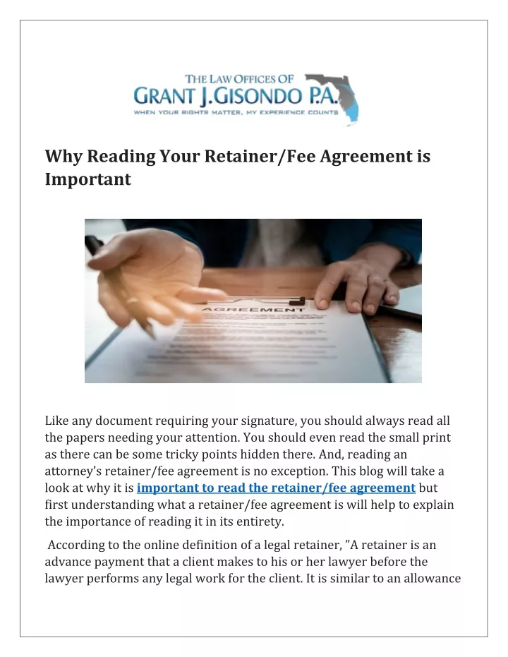 why reading your retainer fee agreement