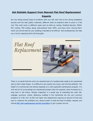 Get Reliable Support from Nearest Flat Roof Replacement Experts