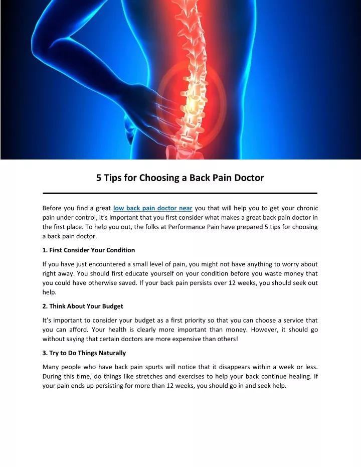 5 tips for choosing a back pain doctor