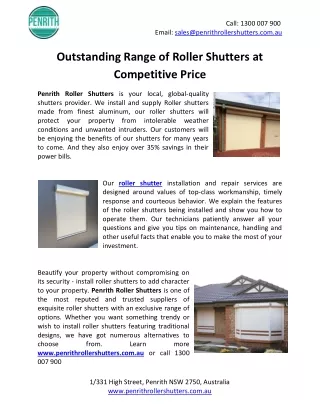Outstanding Range of Roller Shutters at Competitive Price