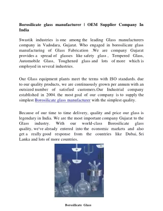 Borosilicate glass manufacturer | OEM Supplier Company In India
