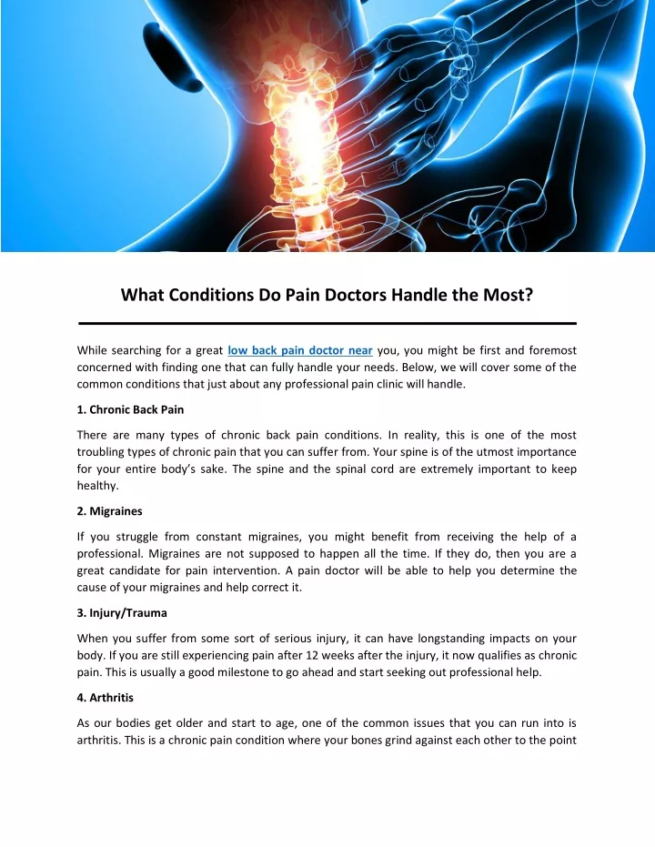 what conditions do pain doctors handle the most