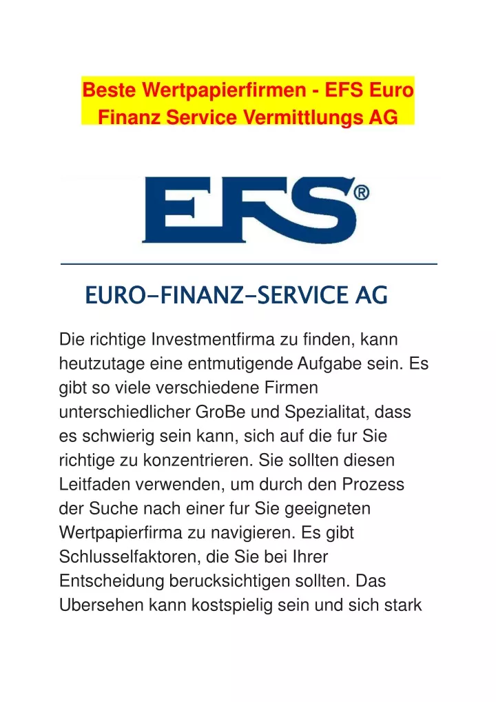 beste wertpapierfirmen efs euro finanz service
