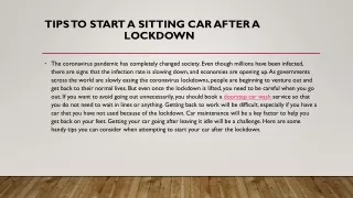 Tips To Start A Sitting Car After A Lockdown