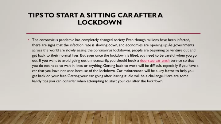 tips to start a sitting car after a lockdown