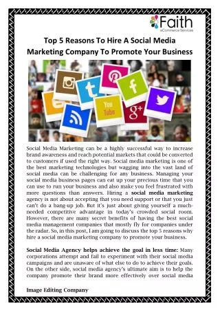 Top 5 Reasons To Hire A Social Media Marketing Company To Promote Your Business