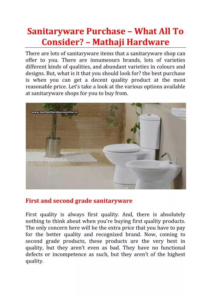 sanitaryware purchase what all to consider