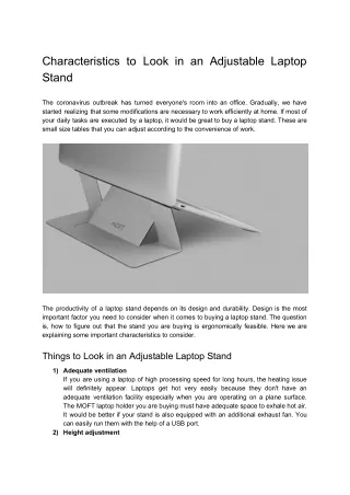 Characteristics to Look in an Adjustable Laptop Stand