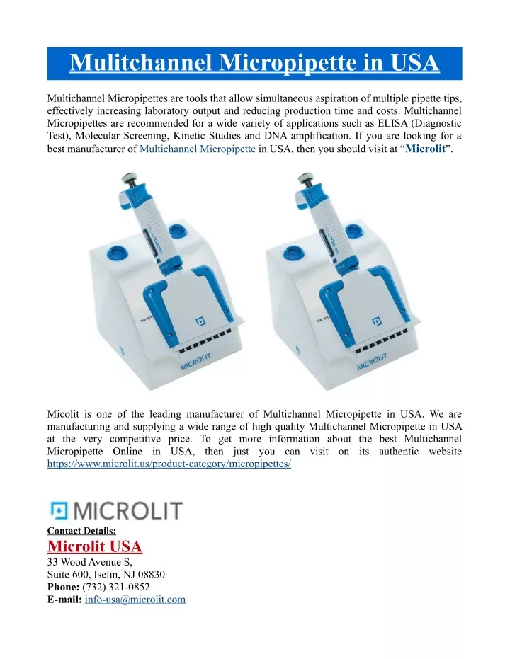 mulitchannel micropipette in usa