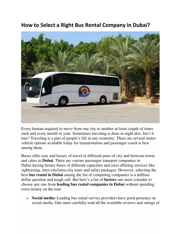 how to select a right bus rental company in dubai
