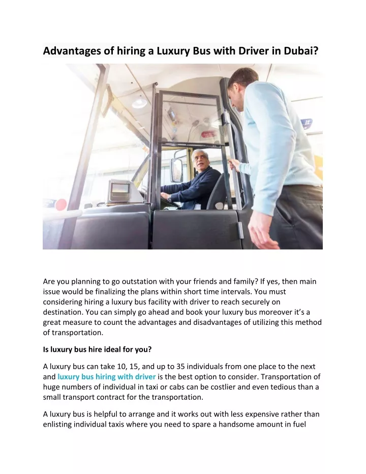 advantages of hiring a luxury bus with driver