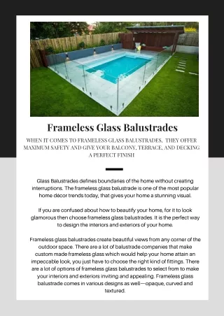 Frameless Glass Balustrades for your Home