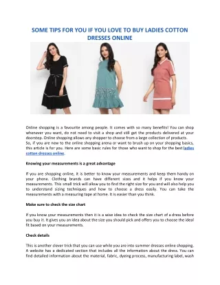 SOME TIPS FOR YOU IF YOU LOVE TO BUY LADIES COTTON DRESSES ONLINE