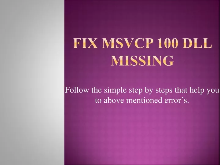 fix msvcp 100 dll missing