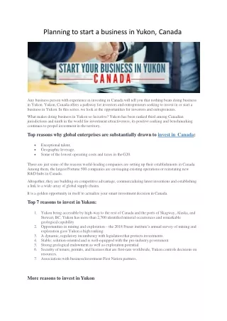 planning to start a business in yukon canada