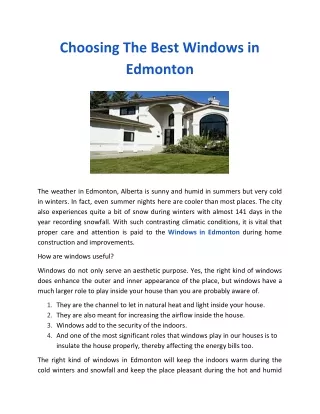 Choosing The Best Windows in Edmonton