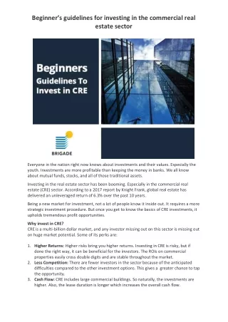 Beginner’s guidelines for investing in the commercial real estate sector