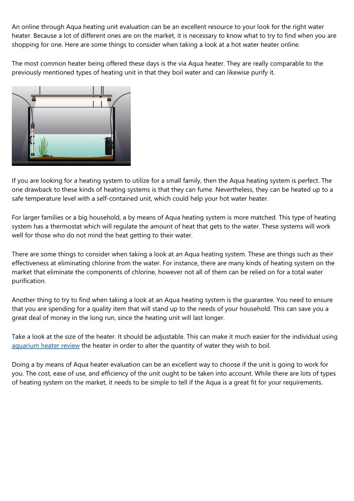 an online through aqua heating unit evaluation