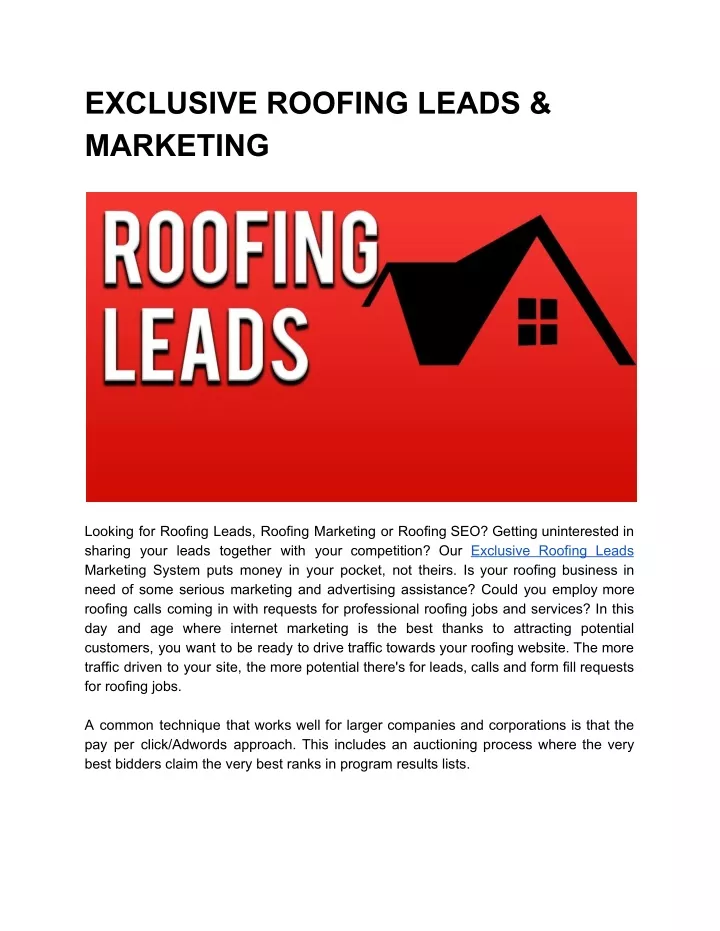 exclusive roofing leads marketing
