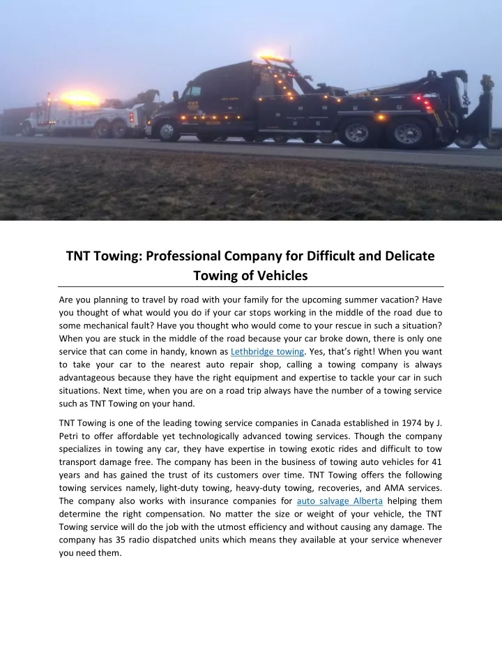 tnt towing professional company for difficult