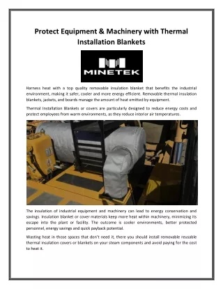 Protect Equipment & Machinery with Thermal Installation Blankets