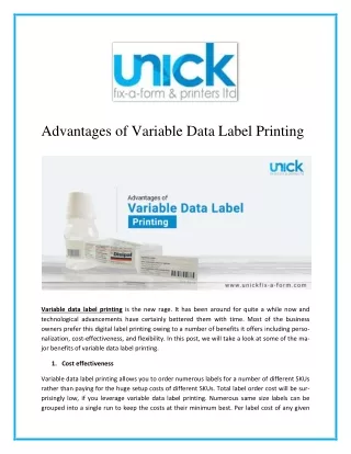 Major Benefits of Variable Data Label Printing