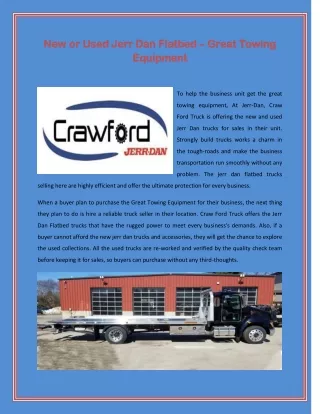 New or Used Jerr Dan Flatbed – Great Towing Equipment