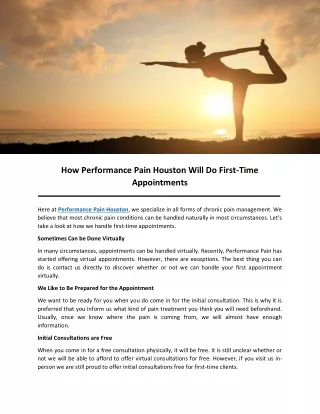 How Performance Pain Houston Will Do First-Time Appointments