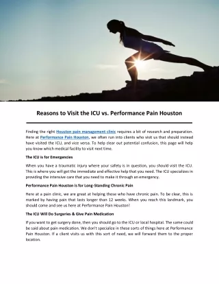 Reasons to Visit the ICU vs. Performance Pain Houston