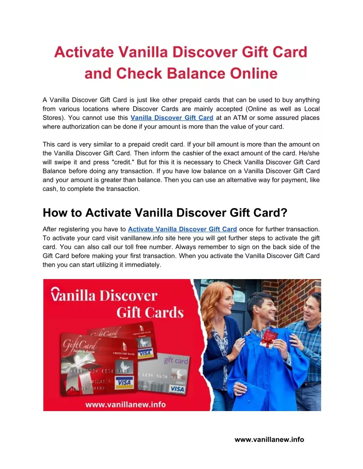 activate vanilla discover gift card and check