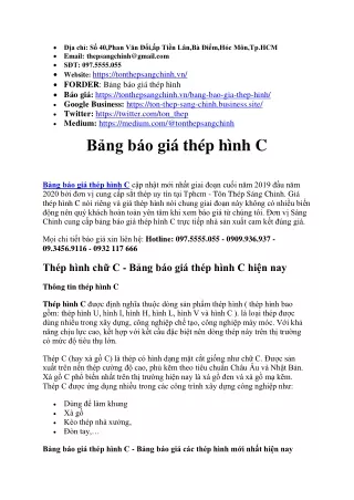 Bảng báo giá thép hình C - Tôn thep Sáng Chinh