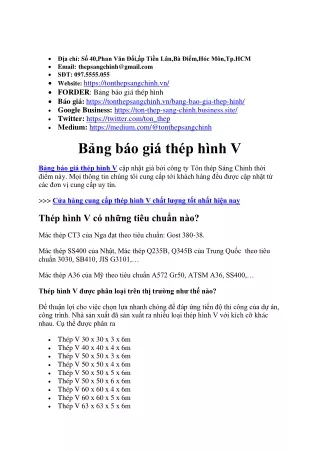 Bảng báo giá thép hình V - Tôn Thép Sáng chinh