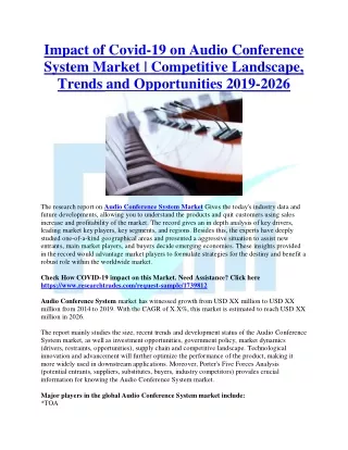 Impact of Covid-19 on Audio Conference System Market | Research Trades