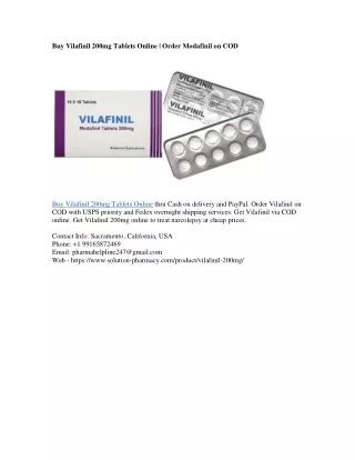 Buy Vilafinil 200mg Tablets Online | Order Modafinil on COD