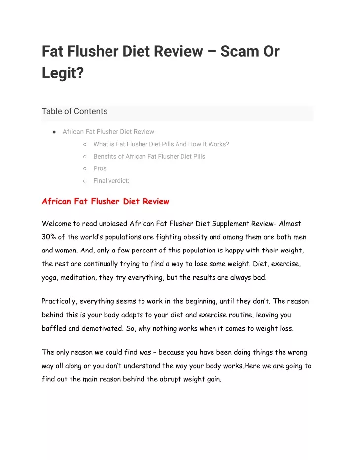 fat flusher diet review scam or legit table