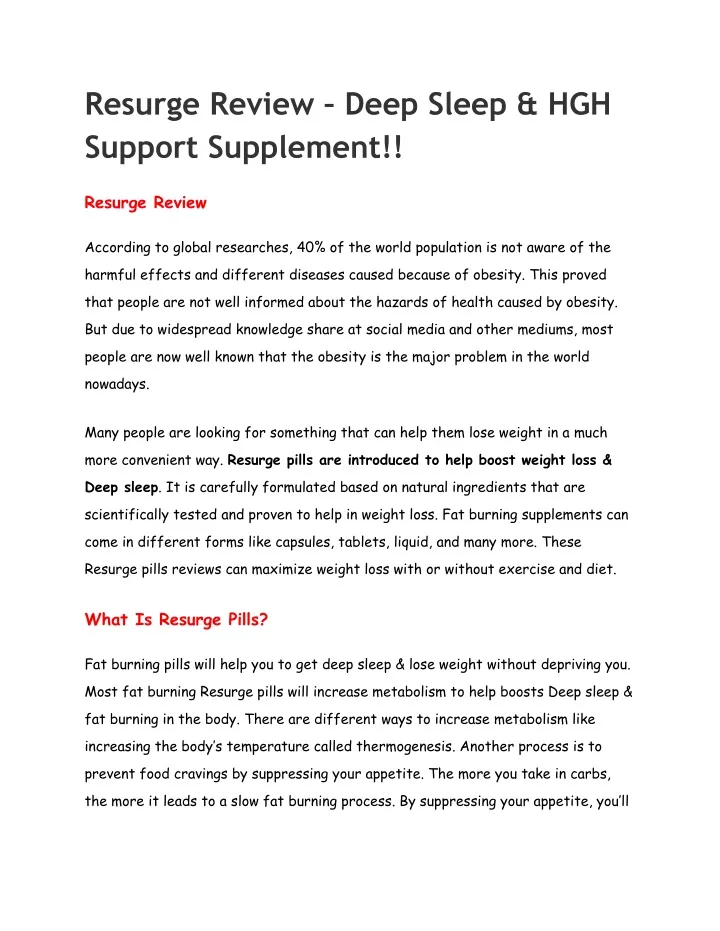 resurge review deep sleep hgh support supplement